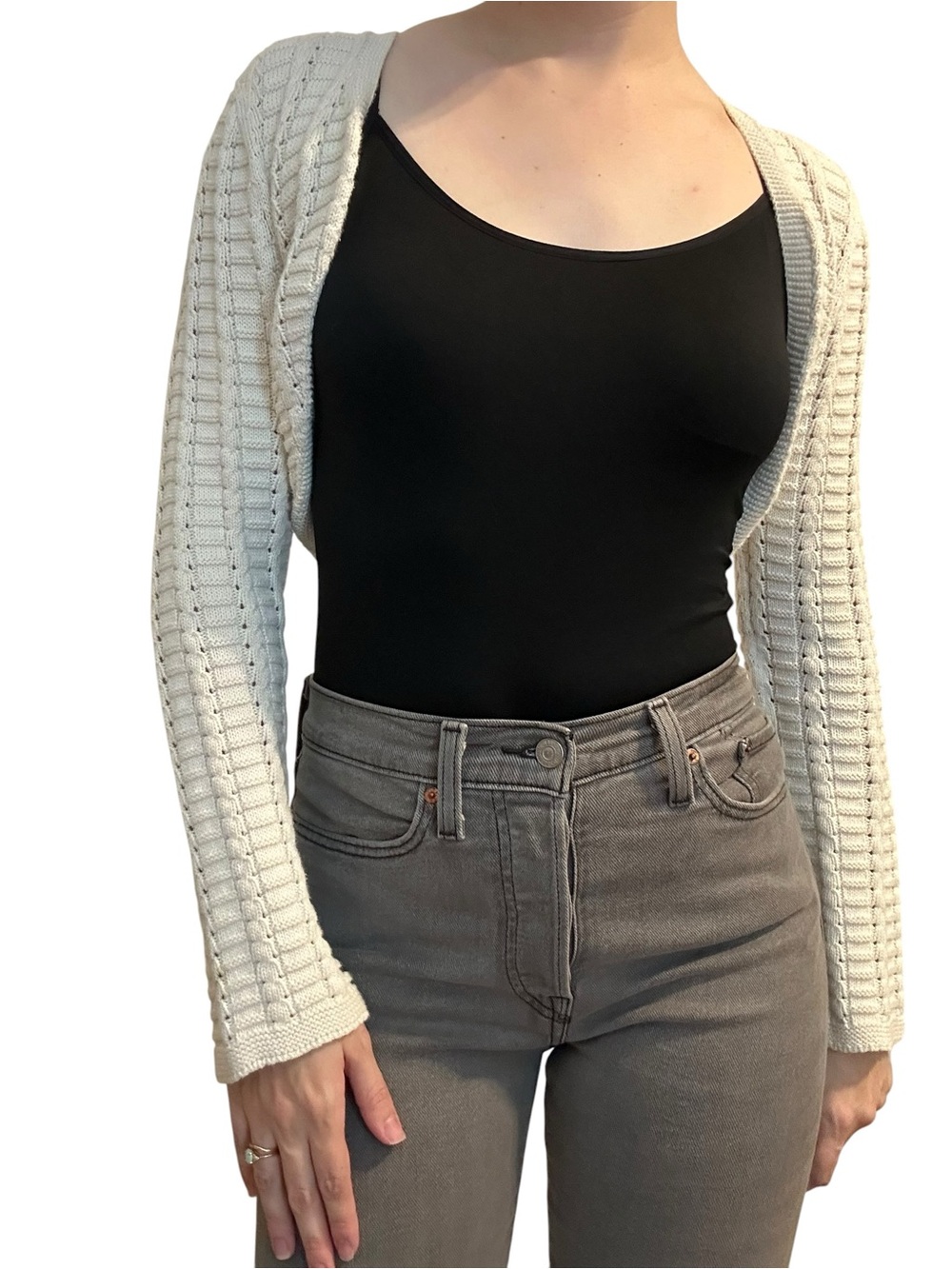 Vintage Y2K Shrug Cardigan Sweater Knit White Whimsigoth Cropped Size Medium